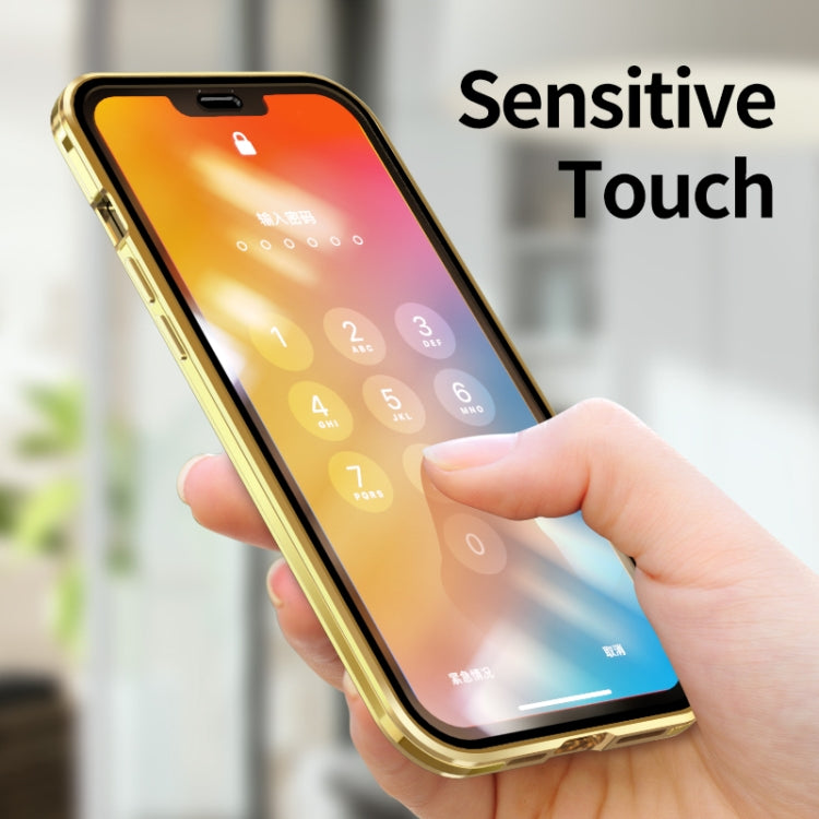 For iPhone 13 mini Electroplating Frame Double Sides Tempered Glass Magnetic Adsorption Phone Case
