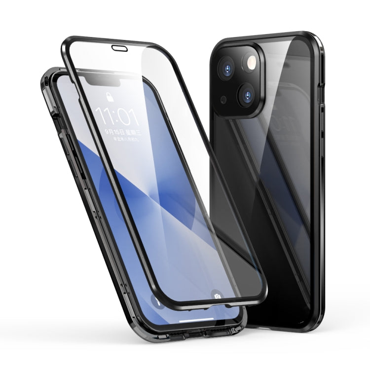 For iPhone 13 Electroplating Frame Double Sides Tempered Glass Magnetic Adsorption Phone Case