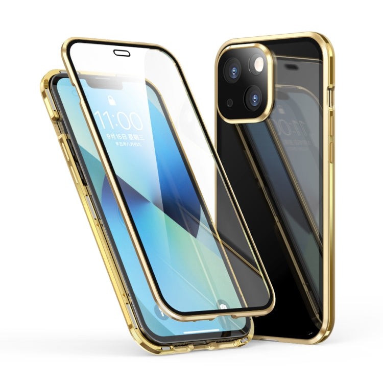 For iPhone 13 Electroplating Frame Double Sides Tempered Glass Magnetic Adsorption Phone Case