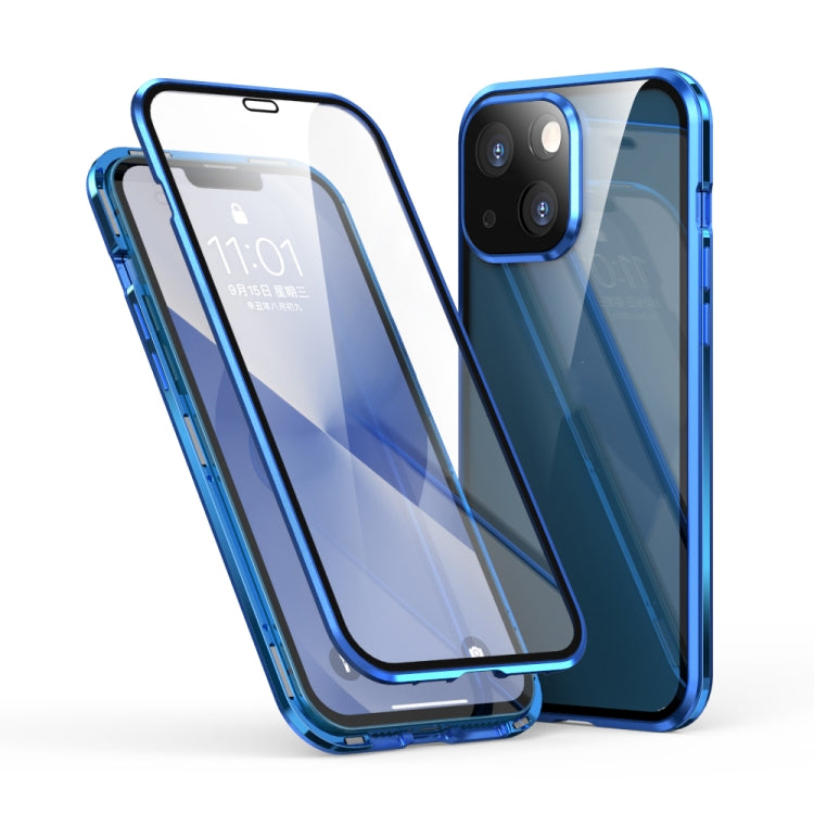 For iPhone 13 Electroplating Frame Double Sides Tempered Glass Magnetic Adsorption Phone Case