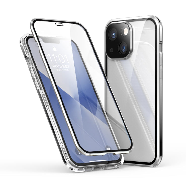 For iPhone 13 Electroplating Frame Double Sides Tempered Glass Magnetic Adsorption Phone Case