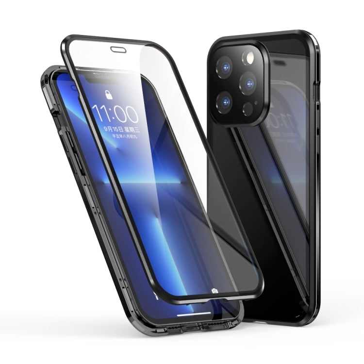 For iPhone 13 Pro Electroplating Frame Double Sides Tempered Glass Magnetic Adsorption Phone Case