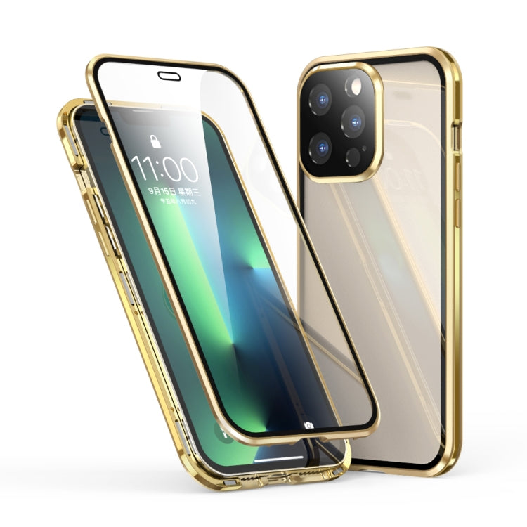 For iPhone 13 Pro Max Electroplating Frame Double Sides Tempered Glass Magnetic Adsorption Phone Case
