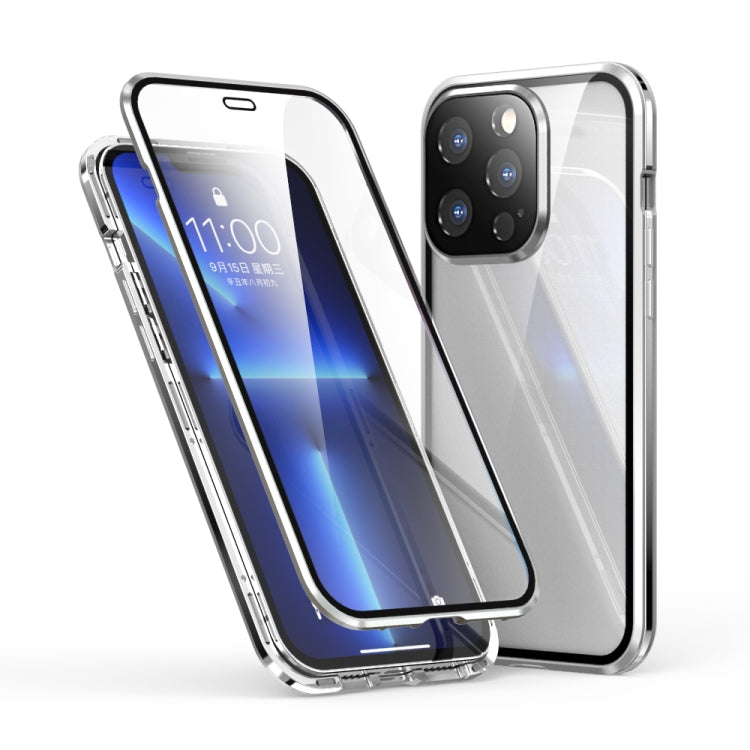 For iPhone 13 Pro Max Electroplating Frame Double Sides Tempered Glass Magnetic Adsorption Phone Case