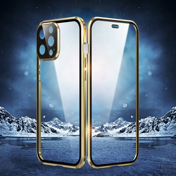 For iPhone 13 Pro Max Electroplating Frame Double Sides Tempered Glass Magnetic Adsorption Phone Case