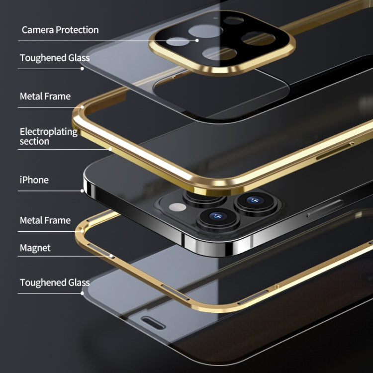 For iPhone 13 Pro Max Electroplating Frame Double Sides Tempered Glass Magnetic Adsorption Phone Case
