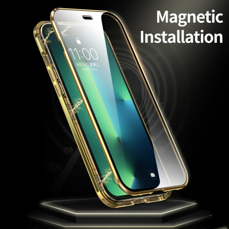 For iPhone 13 Pro Max Electroplating Frame Double Sides Tempered Glass Magnetic Adsorption Phone Case
