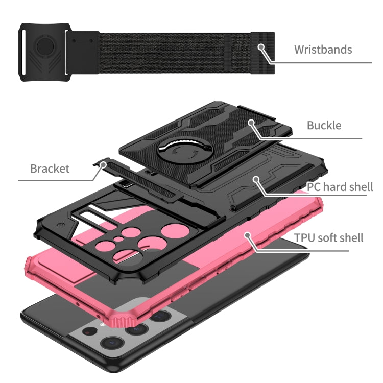 For Samsung Galaxy S21 Ultra 5G Kickstand Detachable Armband Phone Case