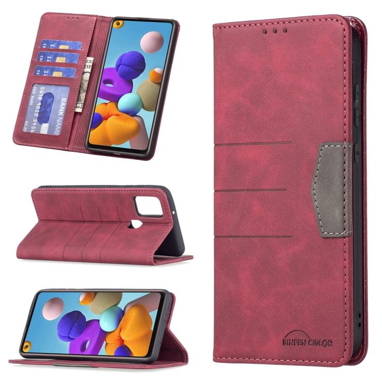 For Samsung Galaxy A21s Magnetic Splicing Leather Phone Case