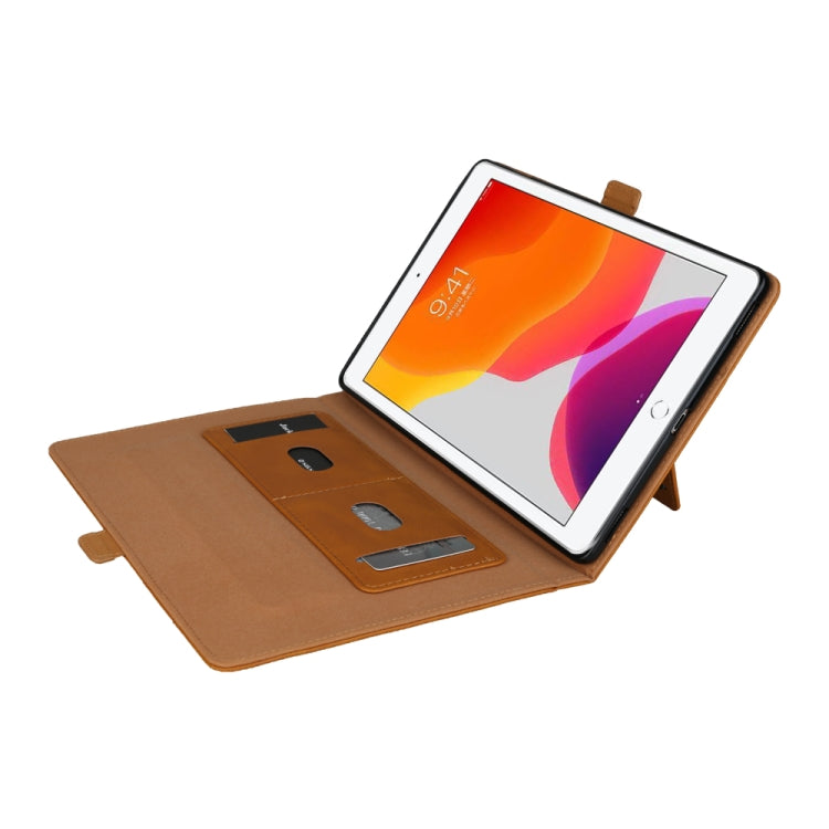 For iPad 10.2 2021 / 2020 / 2019 Horizontal Flip Double Brackets PU Leather Case with Card Slots & Photo Frame & Pen Slot