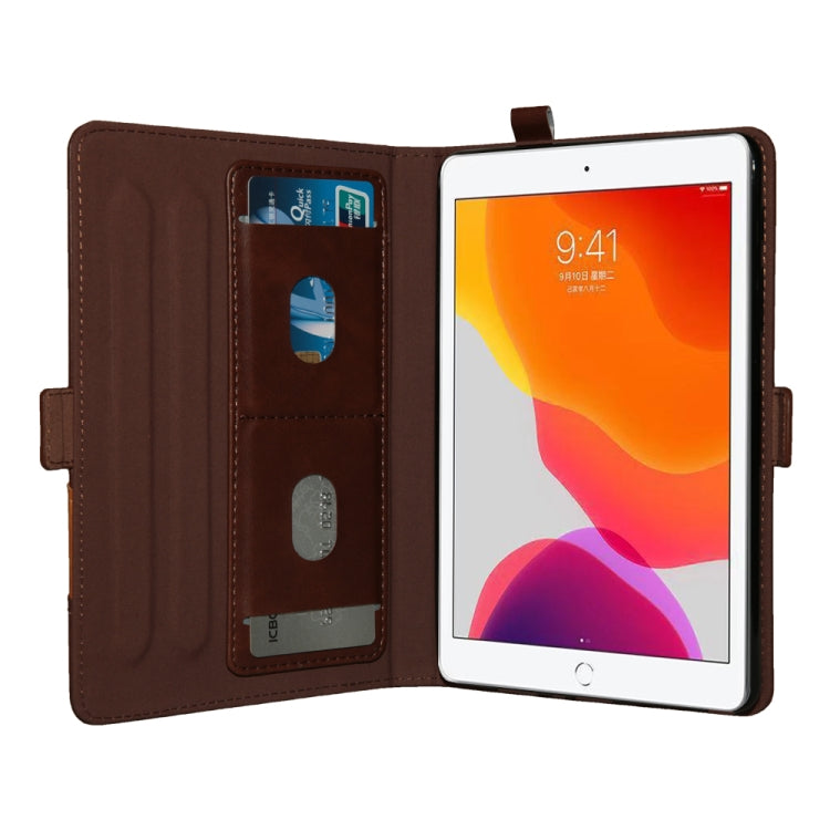 For iPad 10.2 2021 / 2020 / 2019 Horizontal Flip Double Brackets PU Leather Case with Card Slots & Photo Frame & Pen Slot