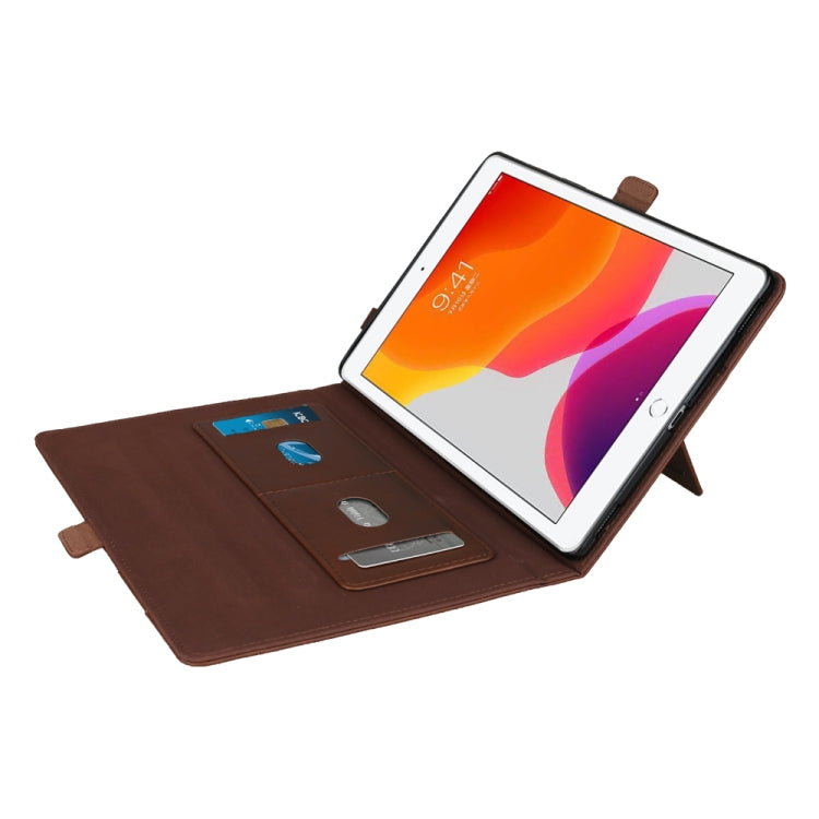 For iPad 10.2 2021 / 2020 / 2019 Horizontal Flip Double Brackets PU Leather Case with Card Slots & Photo Frame & Pen Slot