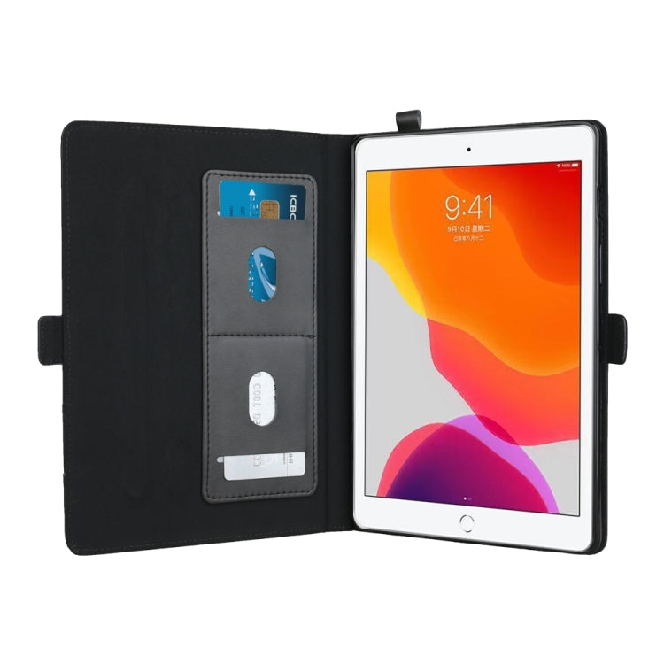 For iPad 10.2 2021 / 2020 / 2019 Horizontal Flip Double Brackets PU Leather Case with Card Slots & Photo Frame & Pen Slot