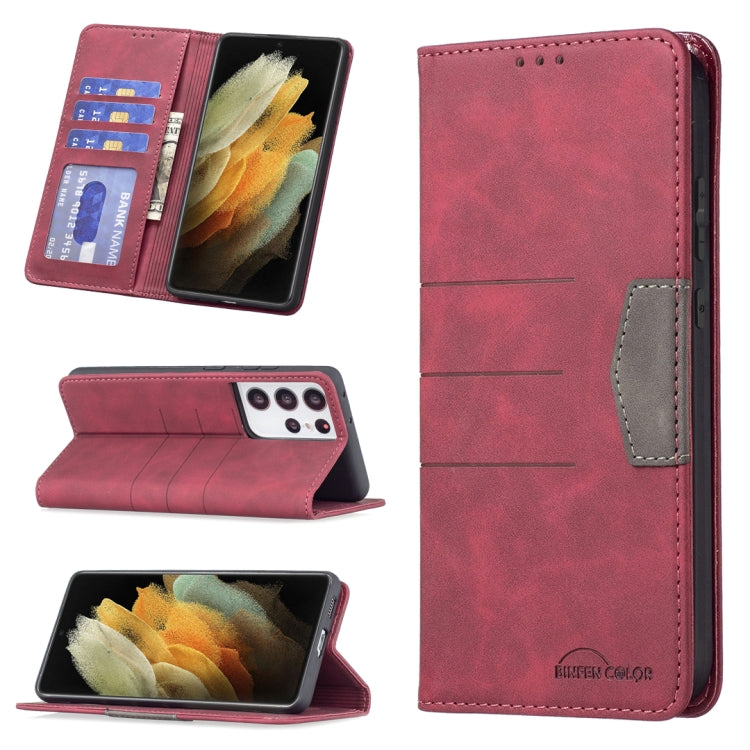 For Samsung Galaxy S21 Ultra 5G Magnetic Splicing Leather Phone Case