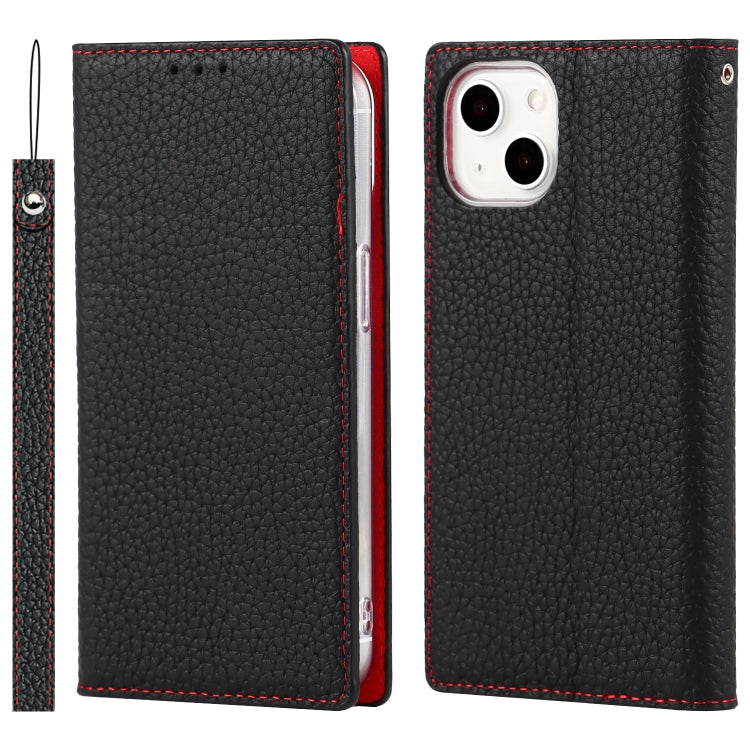 For iPhone 13 Litchi Texture Genuine Leather Phone Case With Lanyard & Holder & Card Slots & Wallet