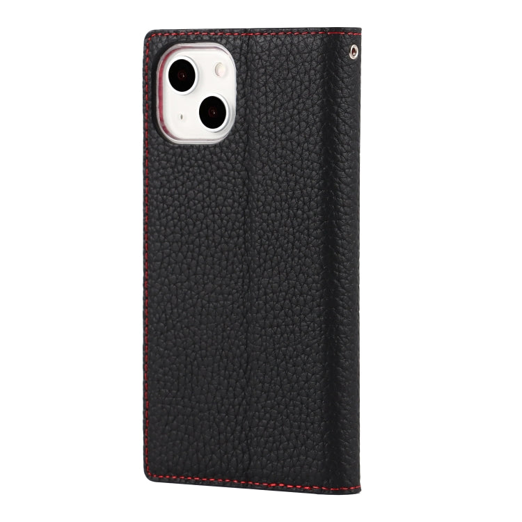 For iPhone 13 Litchi Texture Genuine Leather Phone Case With Lanyard & Holder & Card Slots & Wallet