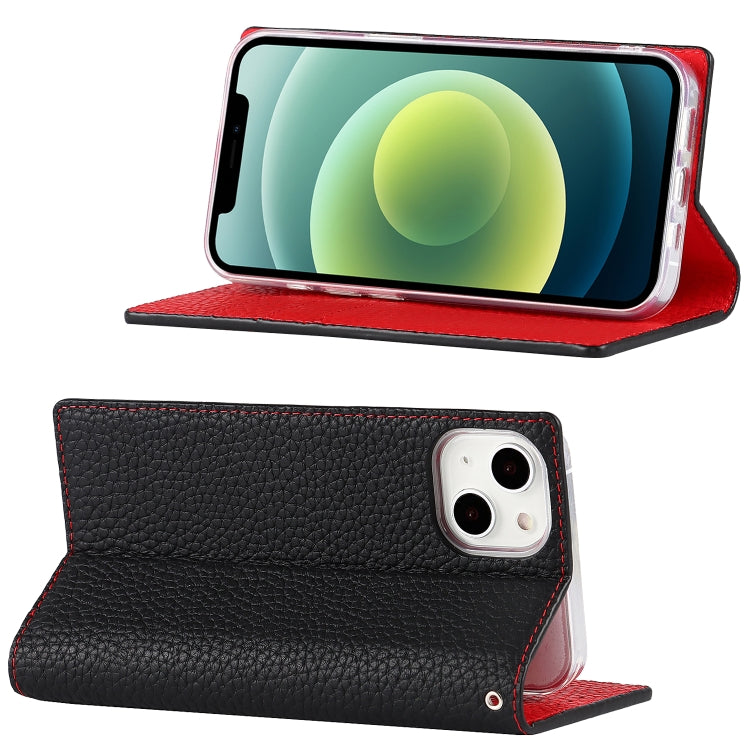 For iPhone 13 Litchi Texture Genuine Leather Phone Case With Lanyard & Holder & Card Slots & Wallet