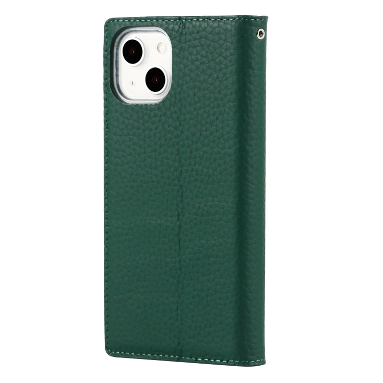 For iPhone 13 Litchi Texture Genuine Leather Phone Case With Lanyard & Holder & Card Slots & Wallet