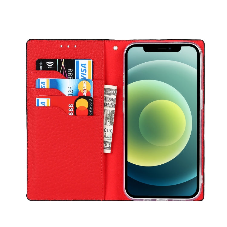 For iPhone 13 mini Litchi Texture Genuine Leather Phone Case With Lanyard & Holder & Card Slots & Wallet