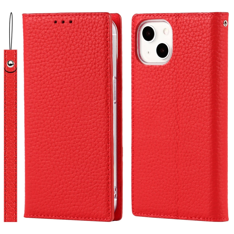 For iPhone 13 mini Litchi Texture Genuine Leather Phone Case With Lanyard & Holder & Card Slots & Wallet