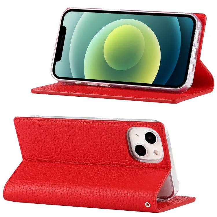 For iPhone 13 mini Litchi Texture Genuine Leather Phone Case With Lanyard & Holder & Card Slots & Wallet