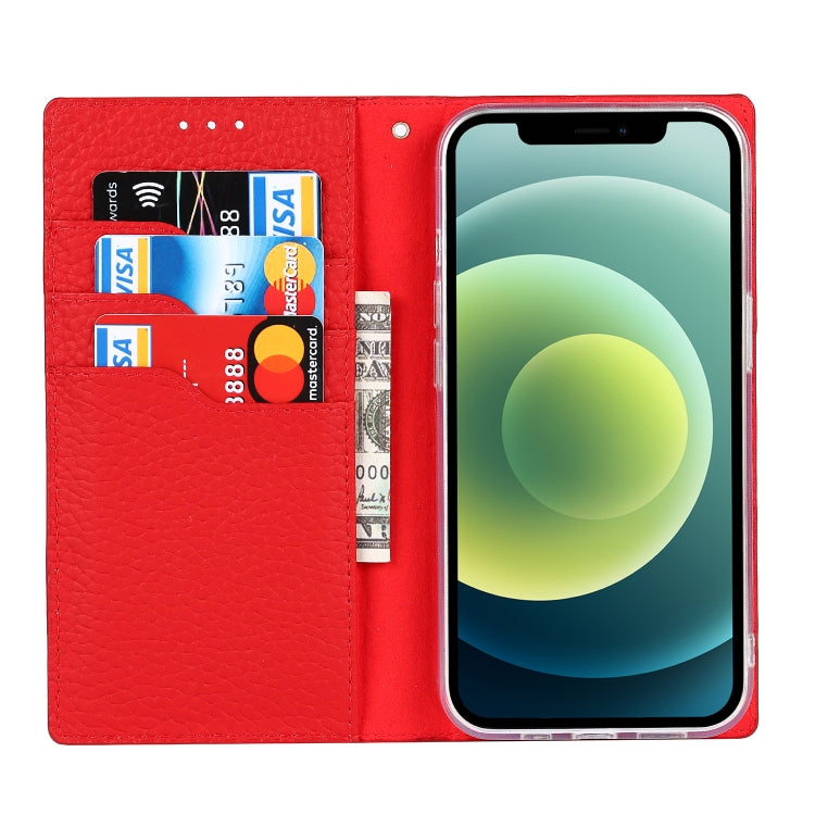 For iPhone 13 mini Litchi Texture Genuine Leather Phone Case With Lanyard & Holder & Card Slots & Wallet