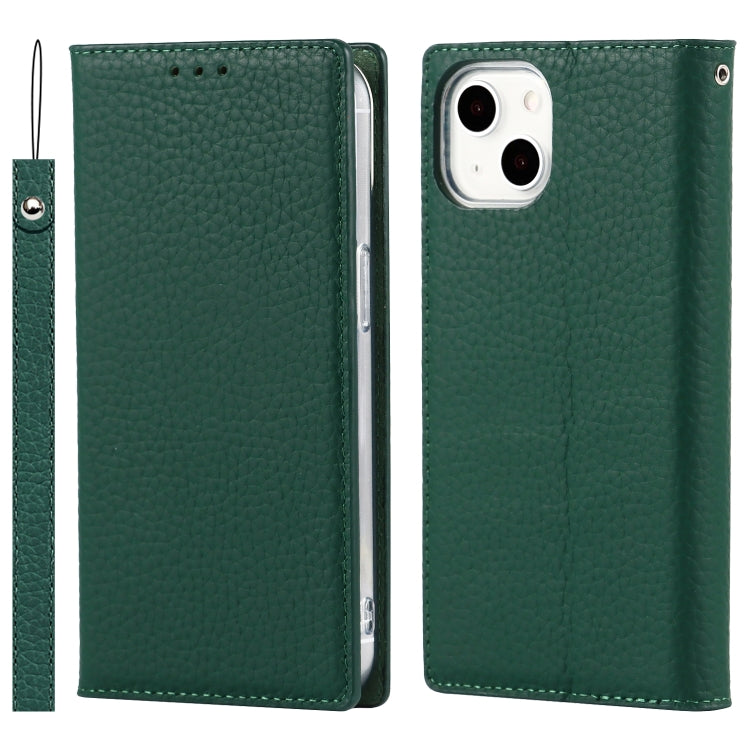 For iPhone 13 mini Litchi Texture Genuine Leather Phone Case With Lanyard & Holder & Card Slots & Wallet