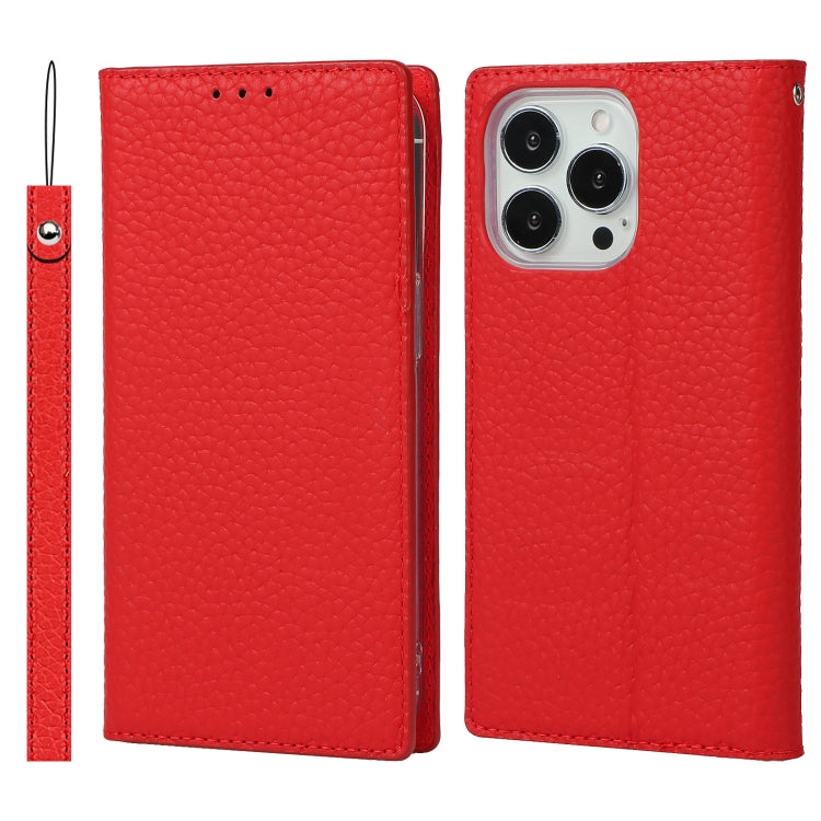 For iPhone 13 Pro Litchi Texture Genuine Leather Phone Case With Lanyard & Holder & Card Slots & Wallet