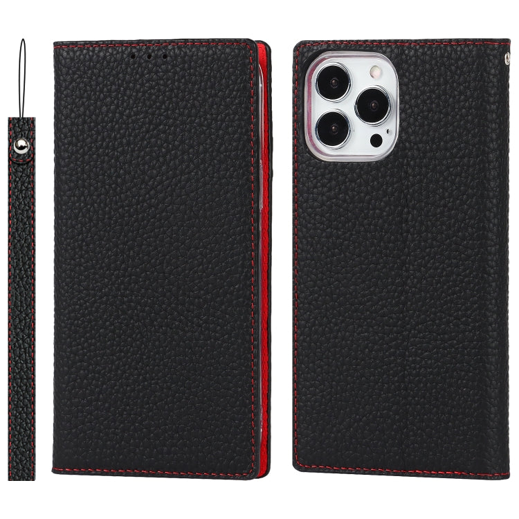 For iPhone 13 Pro Max Litchi Texture Genuine Leather Phone Case With Lanyard & Holder & Card Slots & Wallet