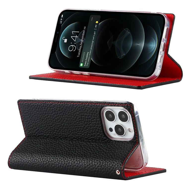 For iPhone 13 Pro Max Litchi Texture Genuine Leather Phone Case With Lanyard & Holder & Card Slots & Wallet