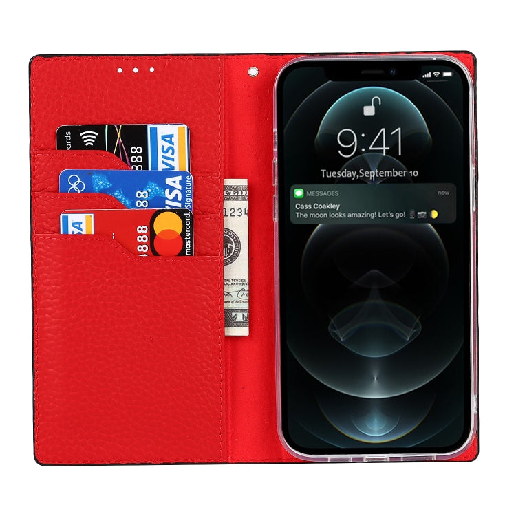 For iPhone 13 Pro Max Litchi Texture Genuine Leather Phone Case With Lanyard & Holder & Card Slots & Wallet