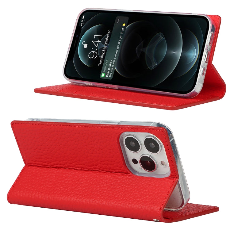 For iPhone 13 Pro Max Litchi Texture Genuine Leather Phone Case With Lanyard & Holder & Card Slots & Wallet