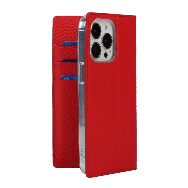 For iPhone 13 Pro Max Litchi Texture Genuine Leather Phone Case With Lanyard & Holder & Card Slots & Wallet
