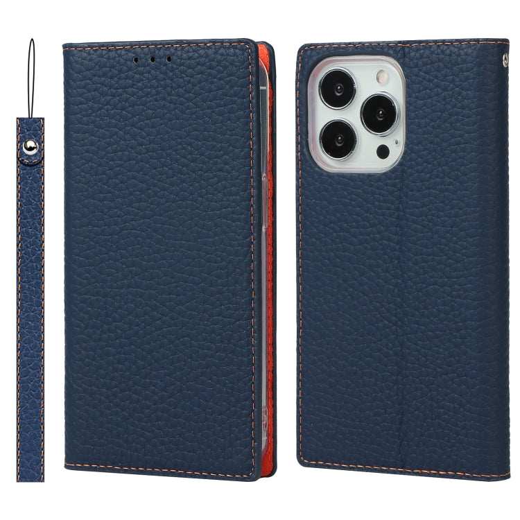 For iPhone 13 Pro Max Litchi Texture Genuine Leather Phone Case With Lanyard & Holder & Card Slots & Wallet