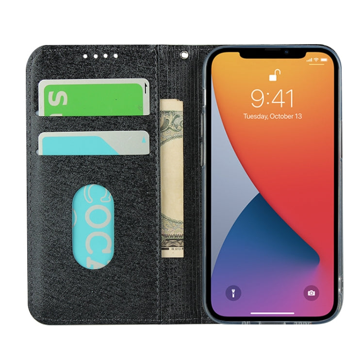 For iPhone 13 Silk Texture Horizontal Flip Phone Leather Case with lanyard