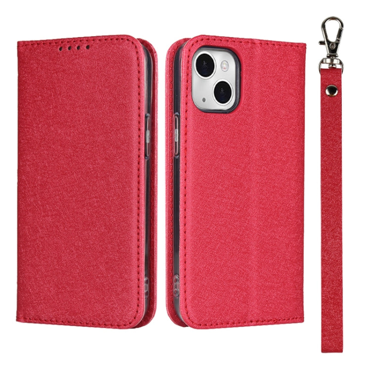 For iPhone 13 Silk Texture Horizontal Flip Phone Leather Case with lanyard
