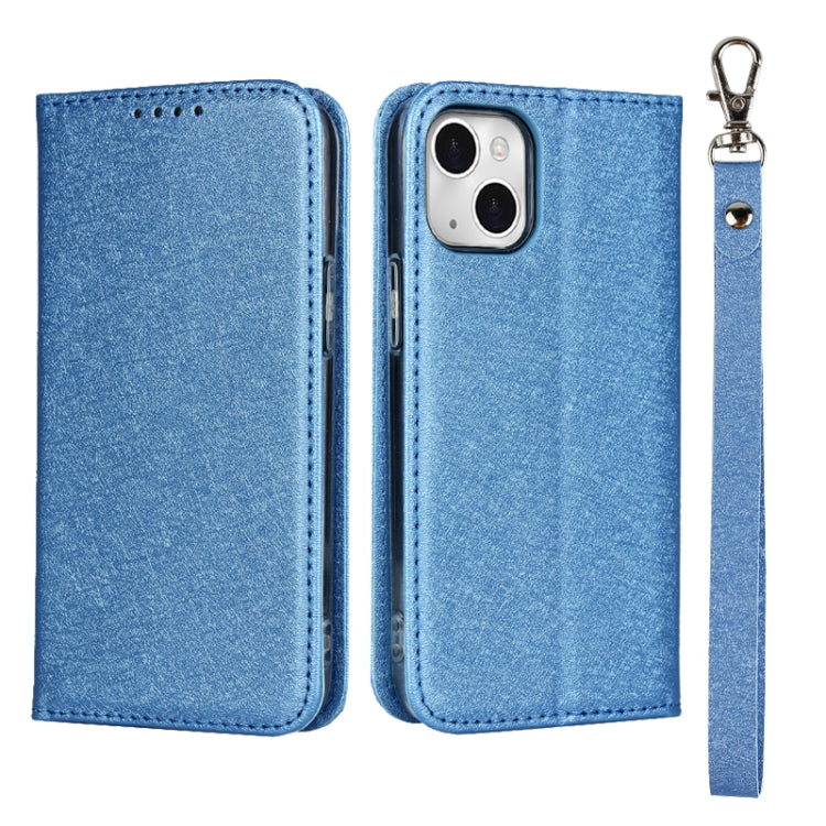 For iPhone 13 Silk Texture Horizontal Flip Phone Leather Case with lanyard