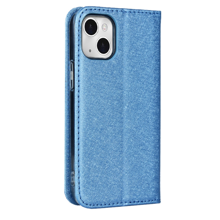 For iPhone 13 Silk Texture Horizontal Flip Phone Leather Case with lanyard