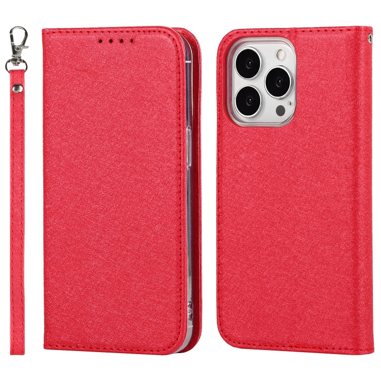 For iPhone 13 Pro Silk Texture Horizontal Flip Phone Leather Case with lanyard