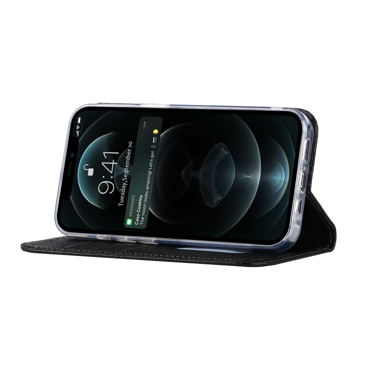 For iPhone 13 Pro Max Silk Texture Horizontal Flip Phone Leather Case with lanyard