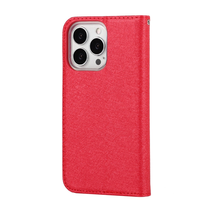 For iPhone 13 Pro Max Silk Texture Horizontal Flip Phone Leather Case with lanyard