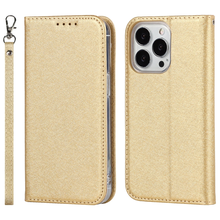 For iPhone 13 Pro Max Silk Texture Horizontal Flip Phone Leather Case with lanyard