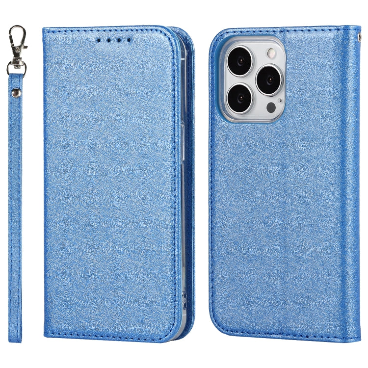 For iPhone 13 Pro Max Silk Texture Horizontal Flip Phone Leather Case with lanyard