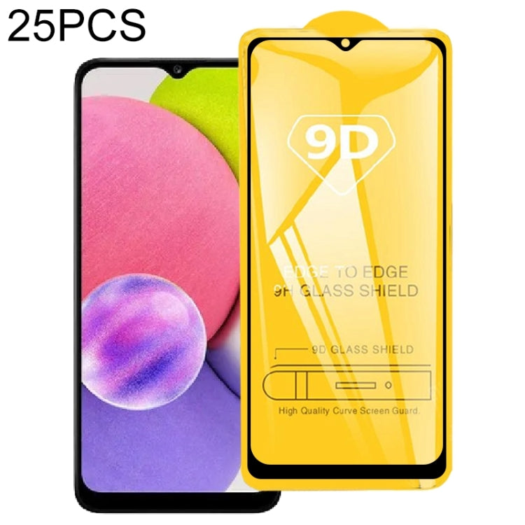 25 PCS 9D Full Glue Screen Tempered Glass Film For Samsung Galaxy A03 / A03 Core