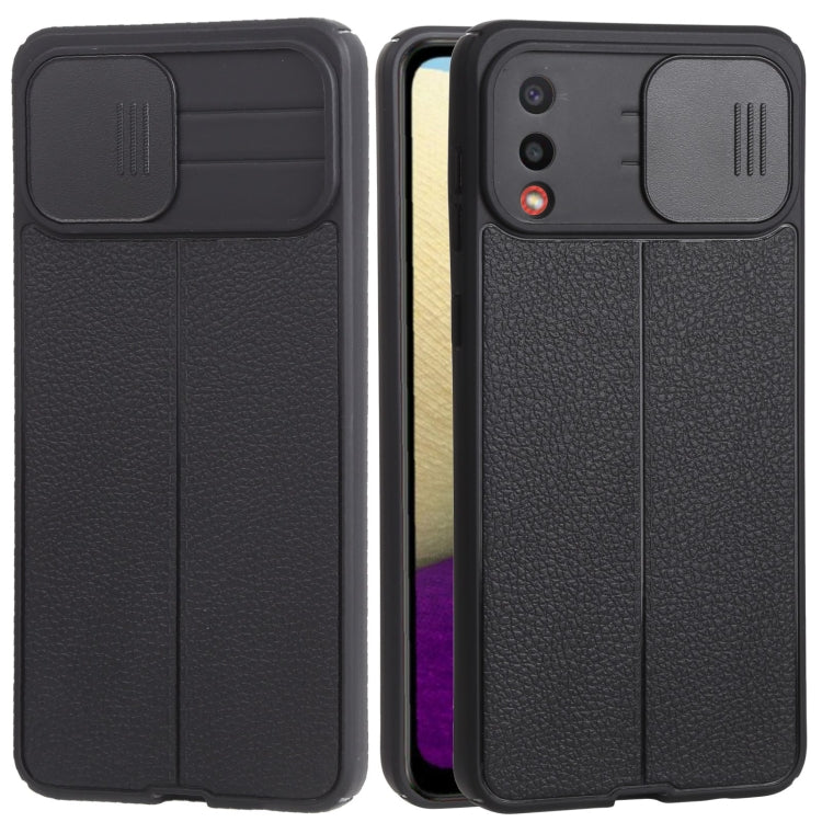 For Samsung Galaxy A02 / M02 Litchi Texture Sliding Camshield TPU Phone Case
