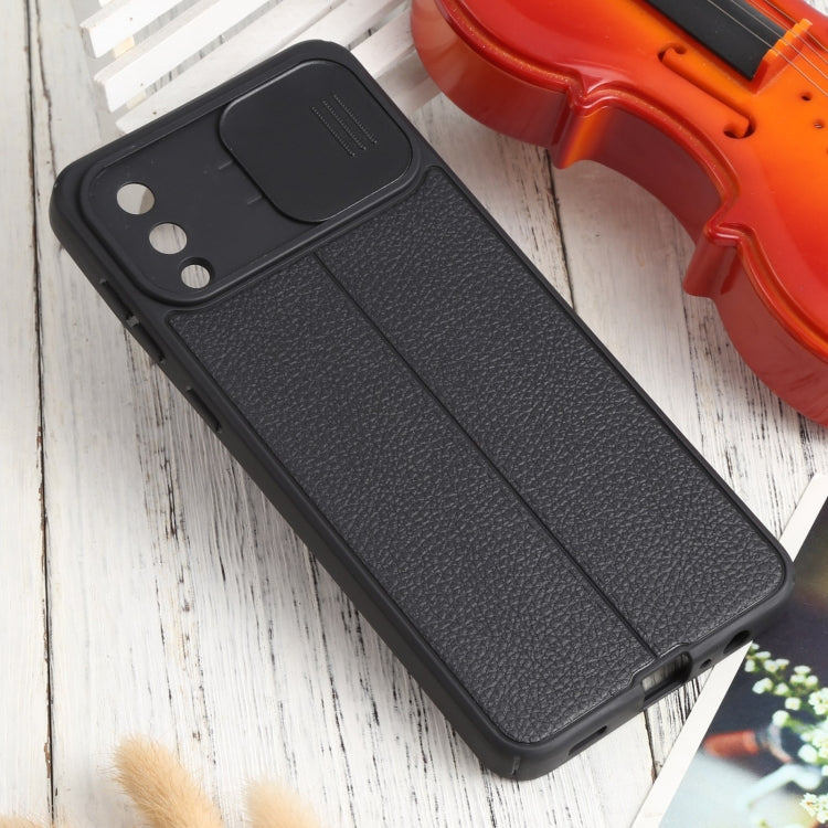 For Samsung Galaxy A02 / M02 Litchi Texture Sliding Camshield TPU Phone Case