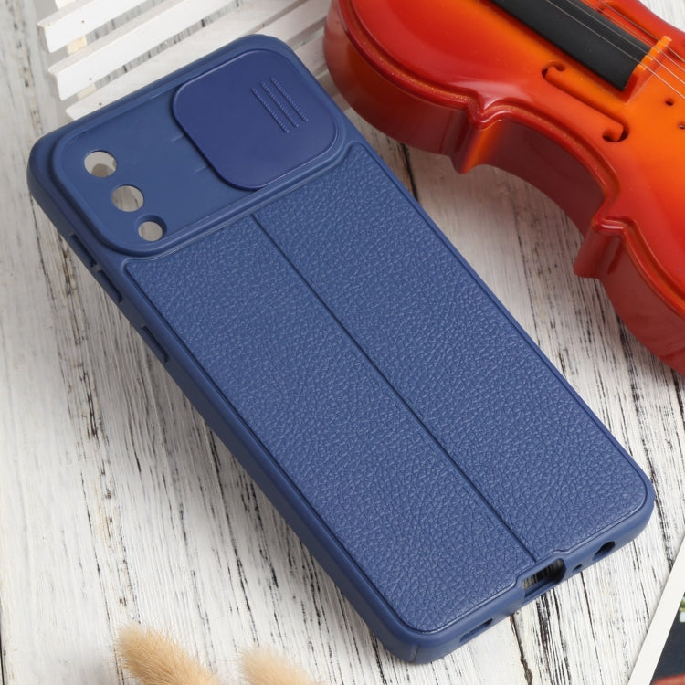 For Samsung Galaxy A02 / M02 Litchi Texture Sliding Camshield TPU Phone Case