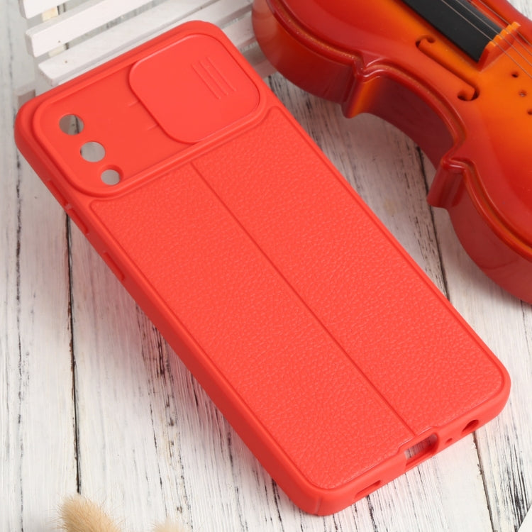 For Samsung Galaxy A02 / M02 Litchi Texture Sliding Camshield TPU Phone Case