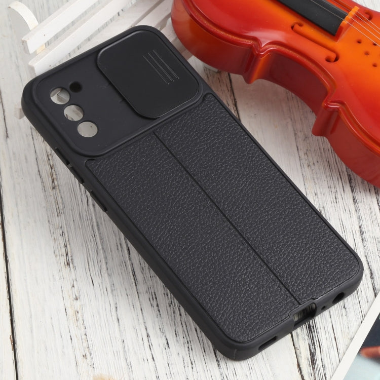 For Samsung Galaxy A02s / M02s Litchi Texture Sliding Camshield TPU Phone Case