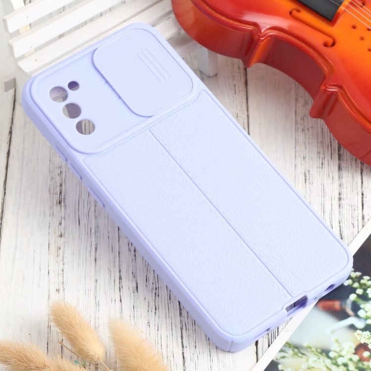 For Samsung Galaxy A02s / M02s Litchi Texture Sliding Camshield TPU Phone Case